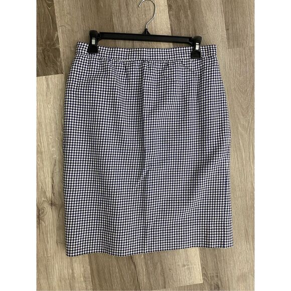 Celine Paris Blue White Houndstooth Straight Pencil Skirt, Size 40 / US Medium * - Picture 6 of 14